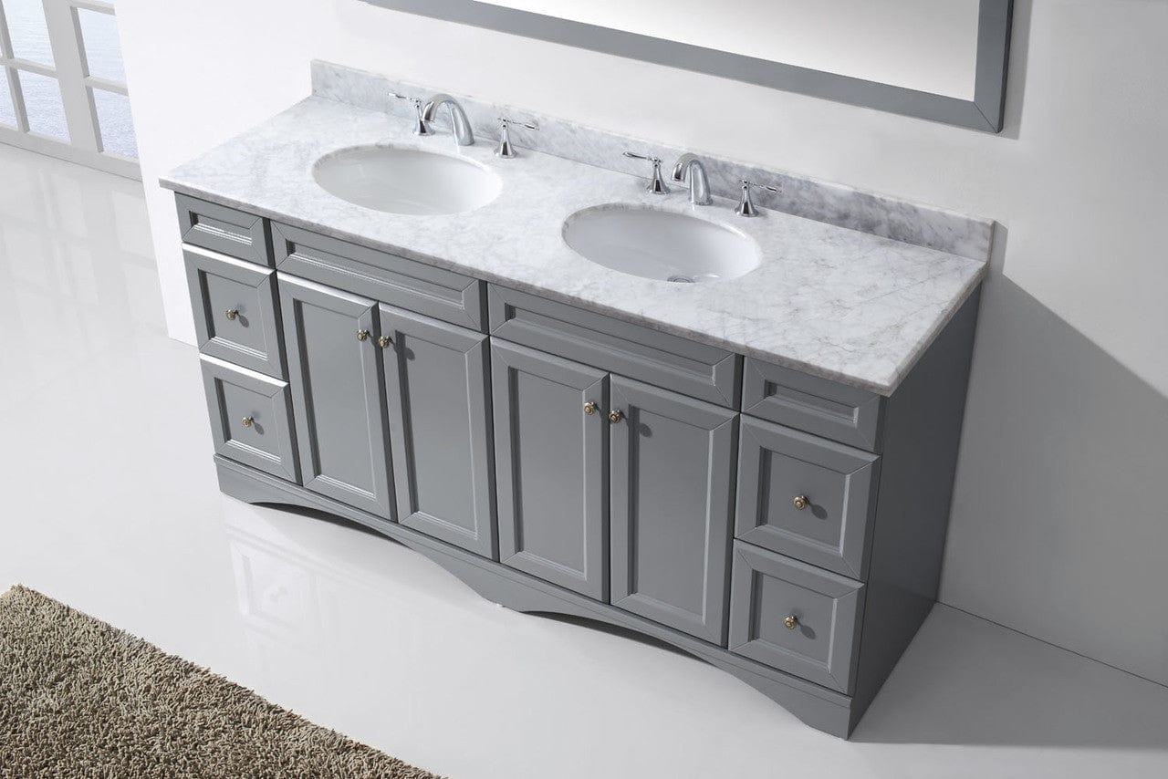 Virtu USA Talisa 72 Double Bathroom Vanity Set in Grey w/ Italian Carrara White Marble Counter-Top | Round Basin