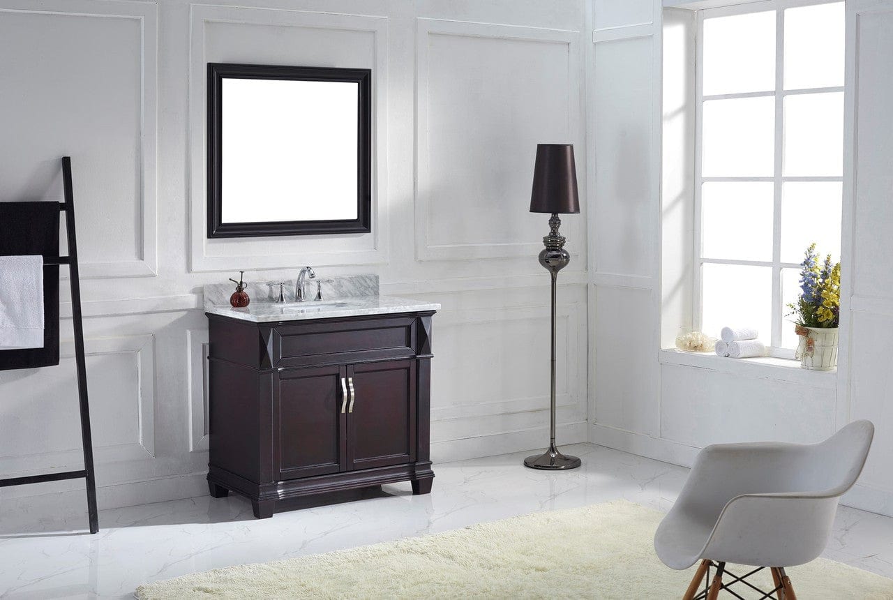 Virtu USA Victoria 36 Single Bathroom Vanity Set in Espresso w/ Italian Carrara White Marble Counter-Top | Square Basin