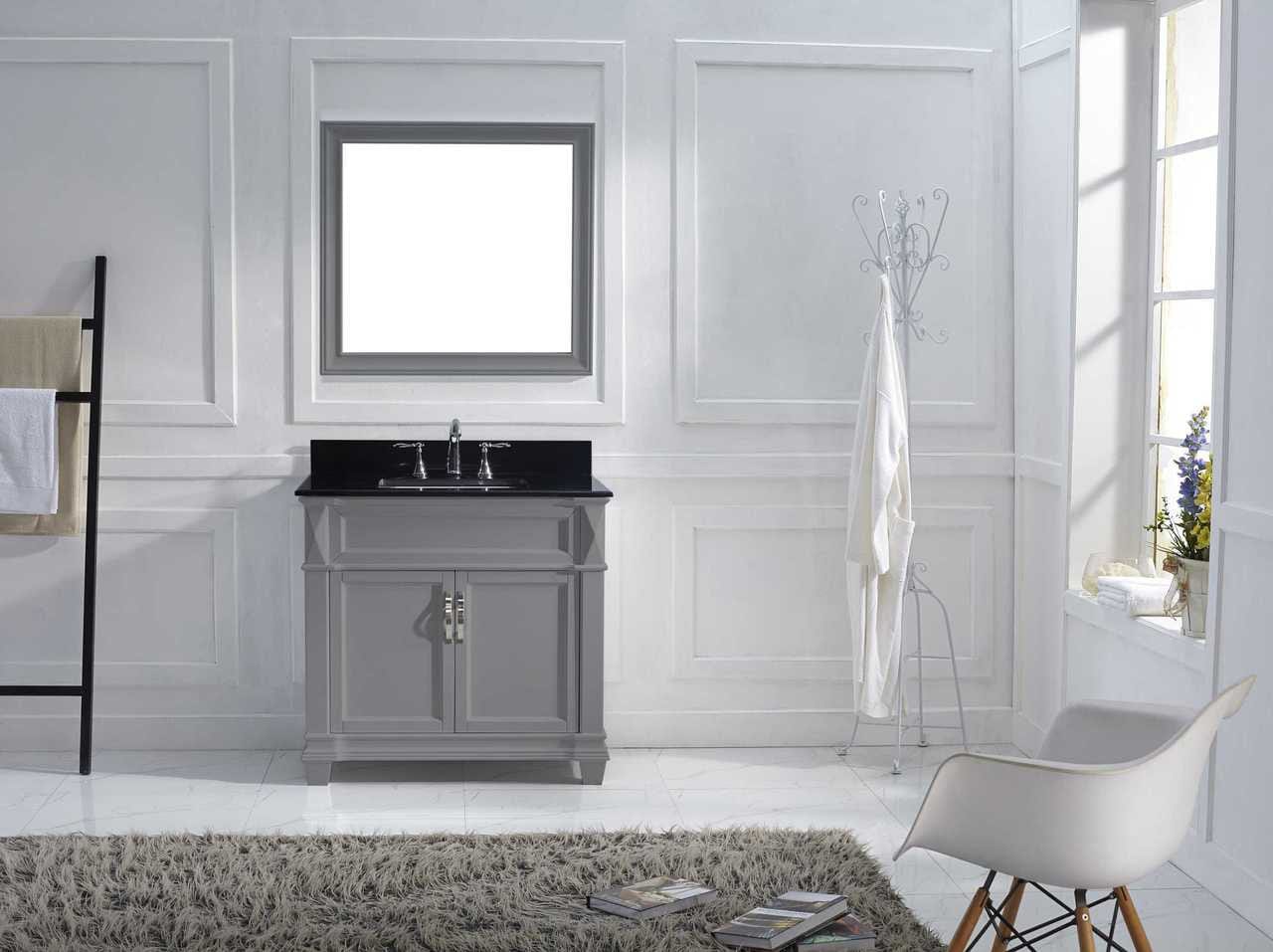 Virtu USA Vanities Virtu USA Victoria 36 Single Bathroom Vanity Set in Grey w/ Black Galaxy Granite Counter-Top | Square Basin