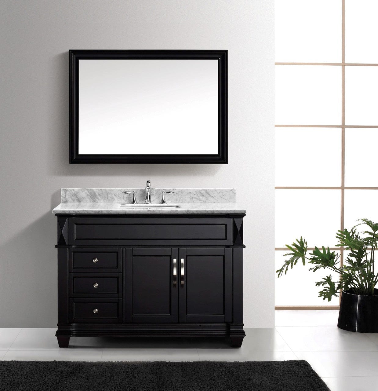 Virtu USA Vanities Virtu USA Victoria 48 Single Bathroom Vanity Set in Espresso w/ Italian Carrara White Marble Counter-Top | Square Basin