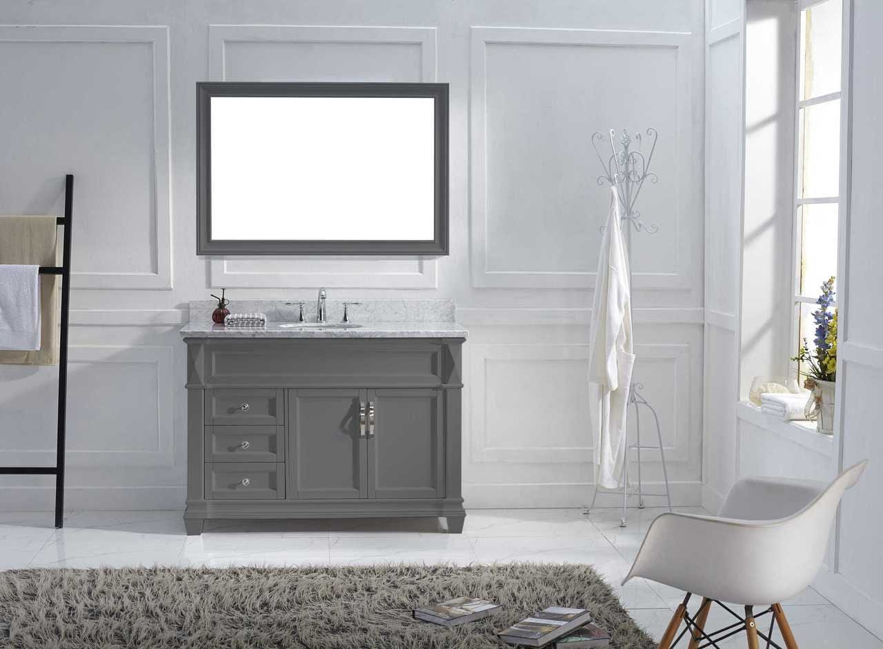 Virtu USA Vanities Virtu USA Victoria 48 Single Bathroom Vanity Set in Grey w/ Italian Carrara White Marble Counter-Top | Round Basin