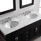 Virtu USA Victoria 60 Double Bathroom Vanity Set in Espresso w/ Italian Carrara White Marble Counter-Top | Round Basin