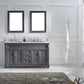 Virtu USA Victoria 60 Double Bathroom Vanity Set in Grey w/ Italian Carrara White Marble Counter-Top | Square Basin