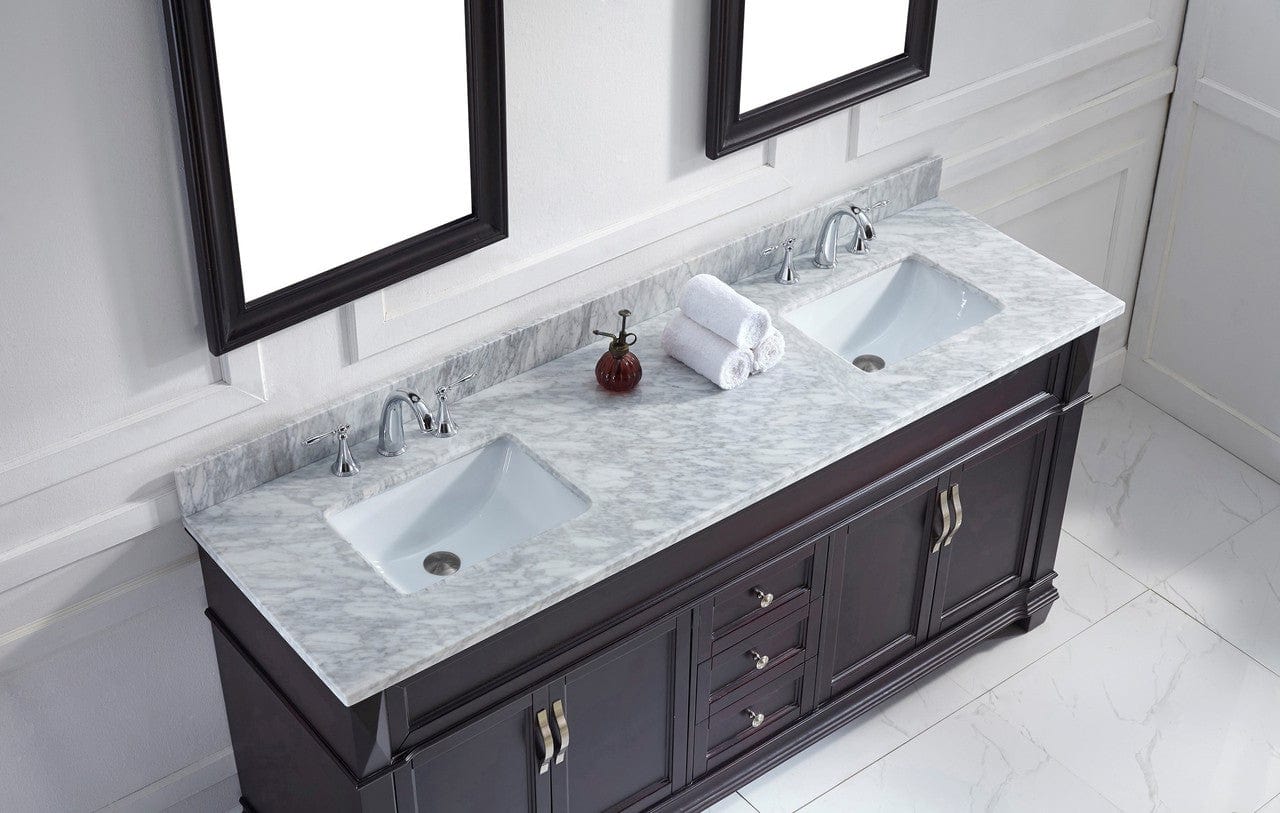 Virtu USA Vanities Virtu USA Victoria 72 Double Bathroom Vanity Set in Espresso w/ Italian Carrara White Marble Counter-Top | Square Basin