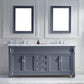Virtu USA Victoria 72 Double Bathroom Vanity Set in Grey w/ Italian Carrara White Marble Counter-Top | Square Basin