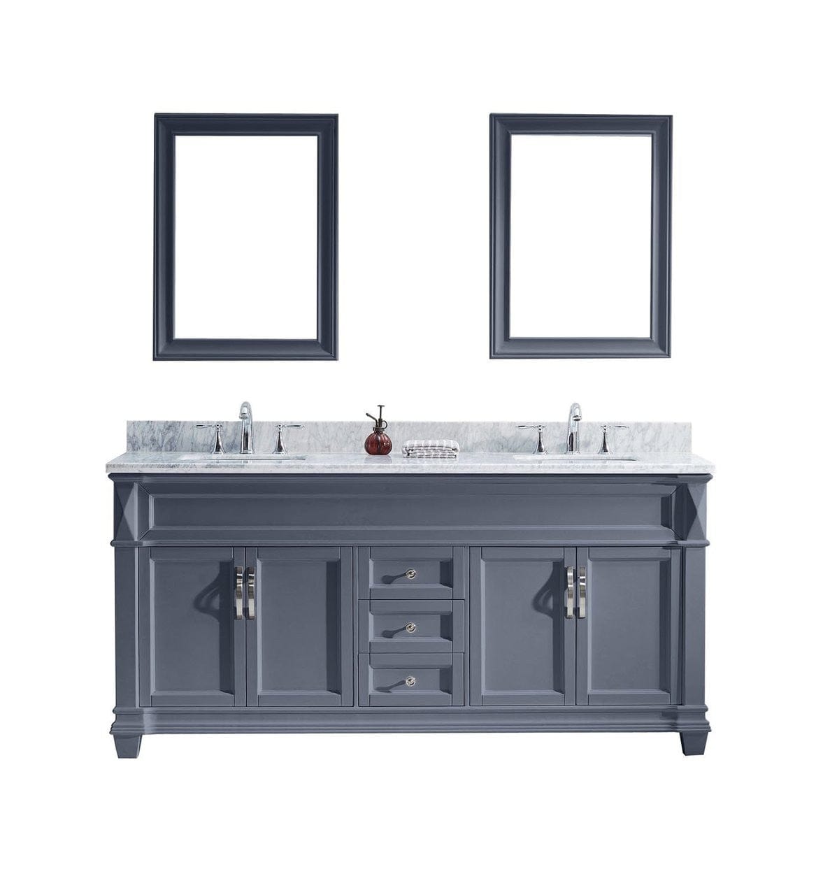 Virtu USA Victoria 72" Double Bathroom Vanity Set in Grey w/ Italian Carrara White Marble Counter-Top | Square Basin