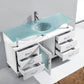 Virtu USA Vincente 55 Single Bathroom Vanity in White w/ Frosted Tempered Glass Counter-Top