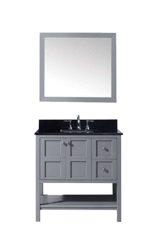 Virtu USA Winterfell 36" Single Bathroom Vanity Set in Grey w/ Black Galaxy Granite Counter-Top