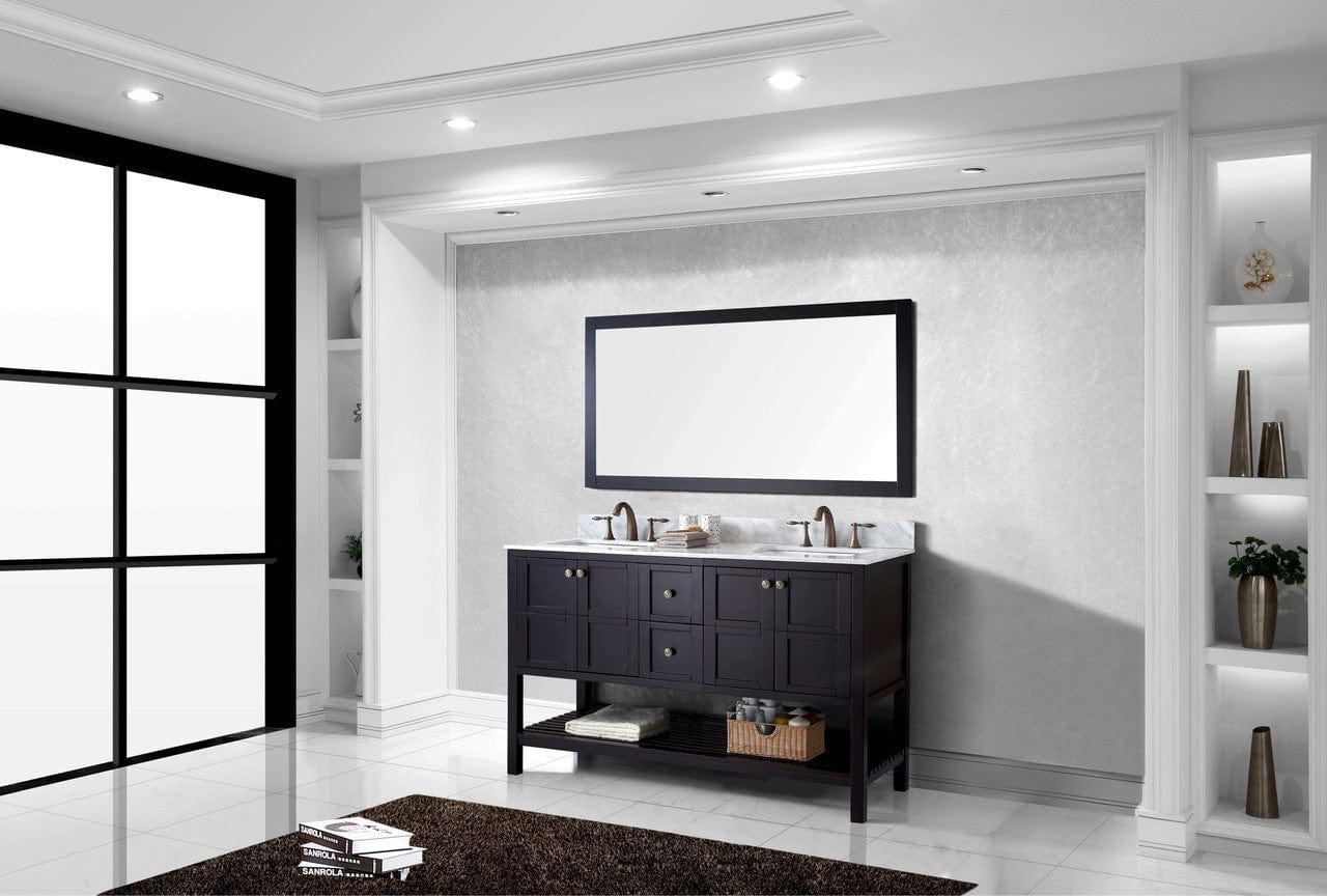 Virtu USA Winterfell 60 Double Bathroom Vanity Set in Espresso w/ Italian Carrara White Marble Counter-Top | Square Basin