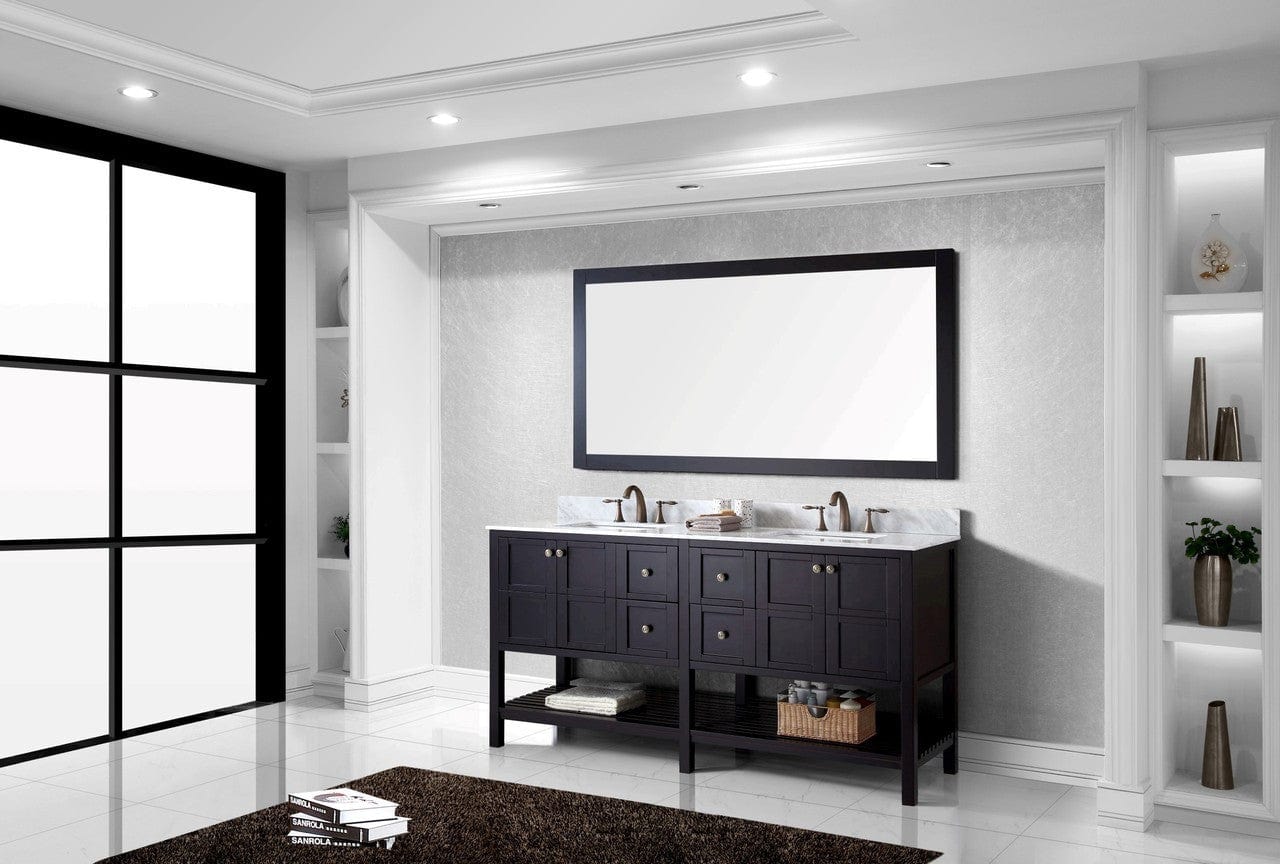 Virtu USA Winterfell 72 Double Bathroom Vanity Set in Espresso w/ Italian Carrara White Marble Counter-Top | Square Basin