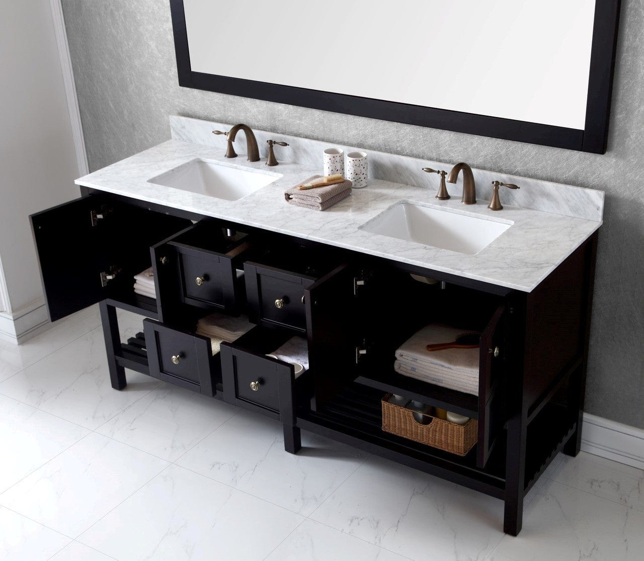 Virtu USA Vanities Virtu USA Winterfell 72 Double Bathroom Vanity Set in Espresso w/ Italian Carrara White Marble Counter-Top | Square Basin