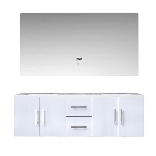 Geneva Transitional Glossy White 60" Double Vanity with 60" Led Mirror | LG192260DMDSLM60