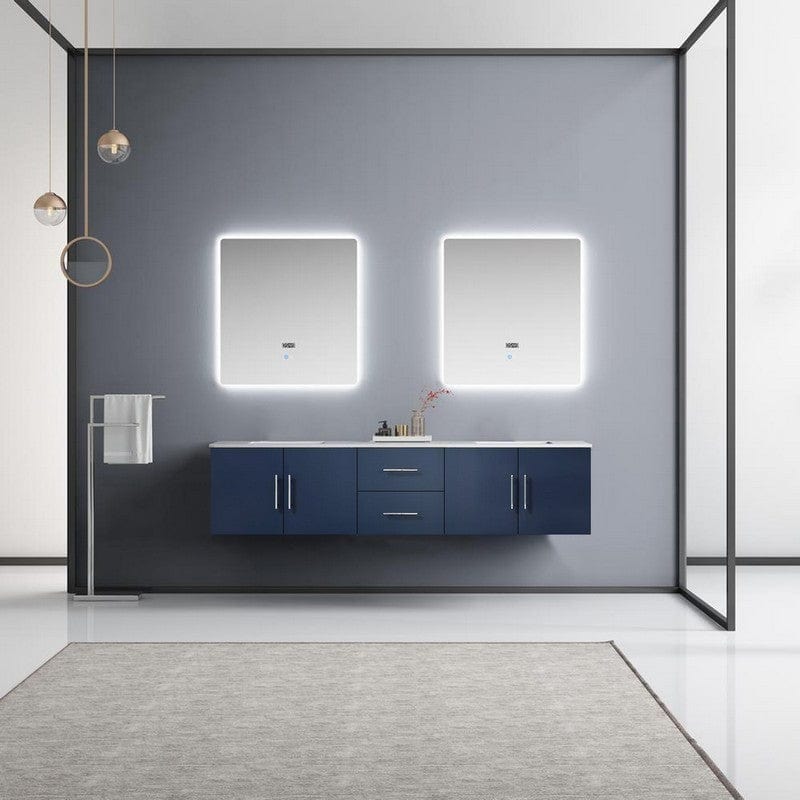 Geneva Transitional Navy Blue 80" Double Vanity with 30" Led Mirrors | LG192280DEDSLM30