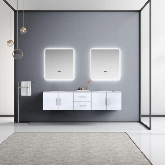 Geneva Transitional Glossy White 80" Double Vanity with 30" Led Mirrors | LG192280DMDSLM30