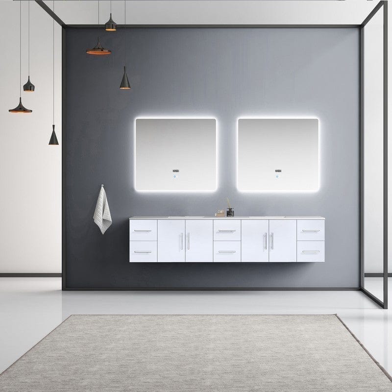 Geneva Transitional Glossy White 84" Double Vanity with 36" Led Mirrors | LG192284DMDSLM36