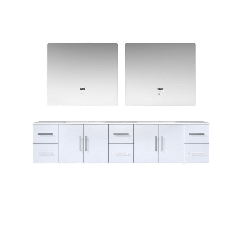 Geneva Transitional Glossy White 84" Double Vanity with 36" Led Mirrors | LG192284DMDSLM36