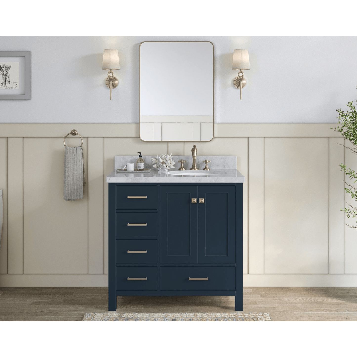 Ariel Cambridge  37" Modern Midnight Blue Right Offset Single Oval Sink Vanity