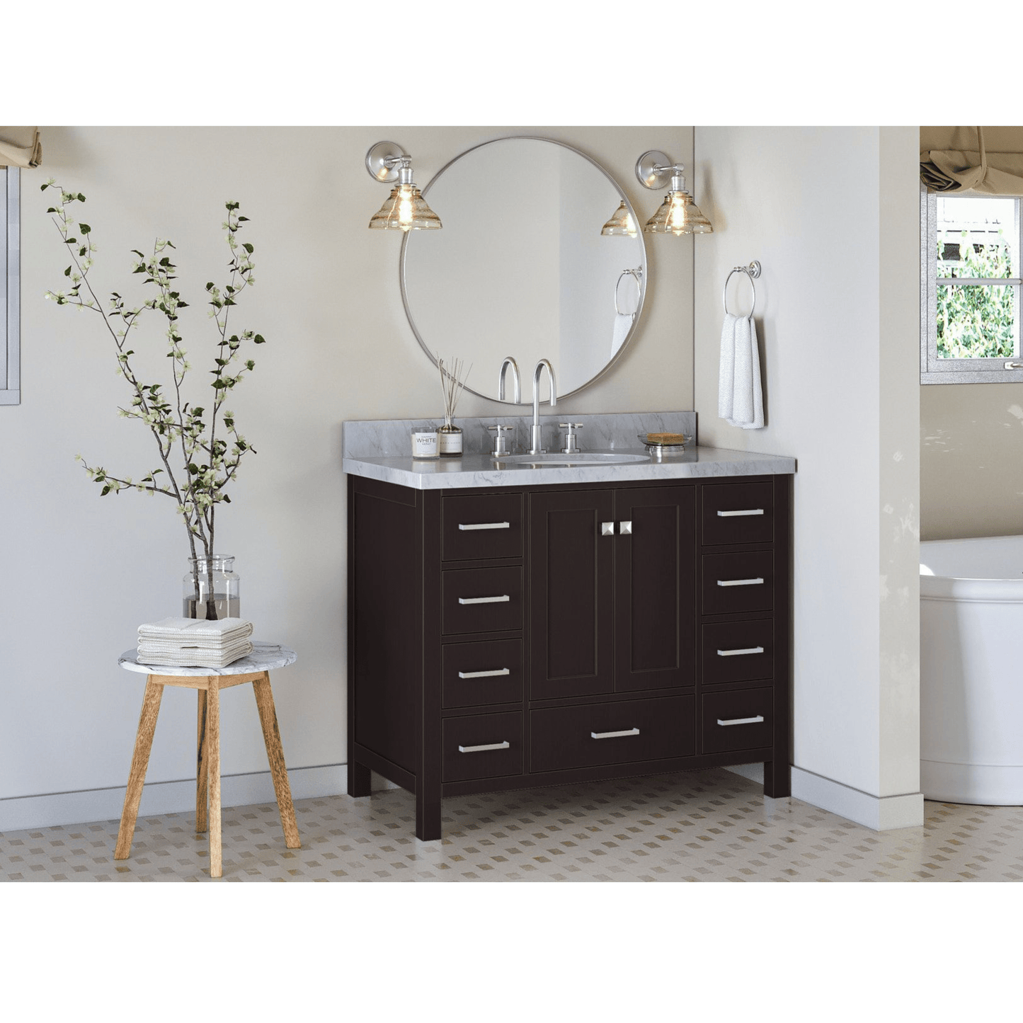 Ariel Cambridge  43" Modern Espresso Single Oval Sink Vanity