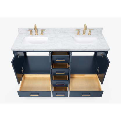 Ariel Cambridge  61" Modern Midnight Blue Double Rectangle Sink Vanity