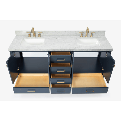 Ariel Cambridge 73" Modern Midnight Blue Double Rectangle Sink Vanity Set