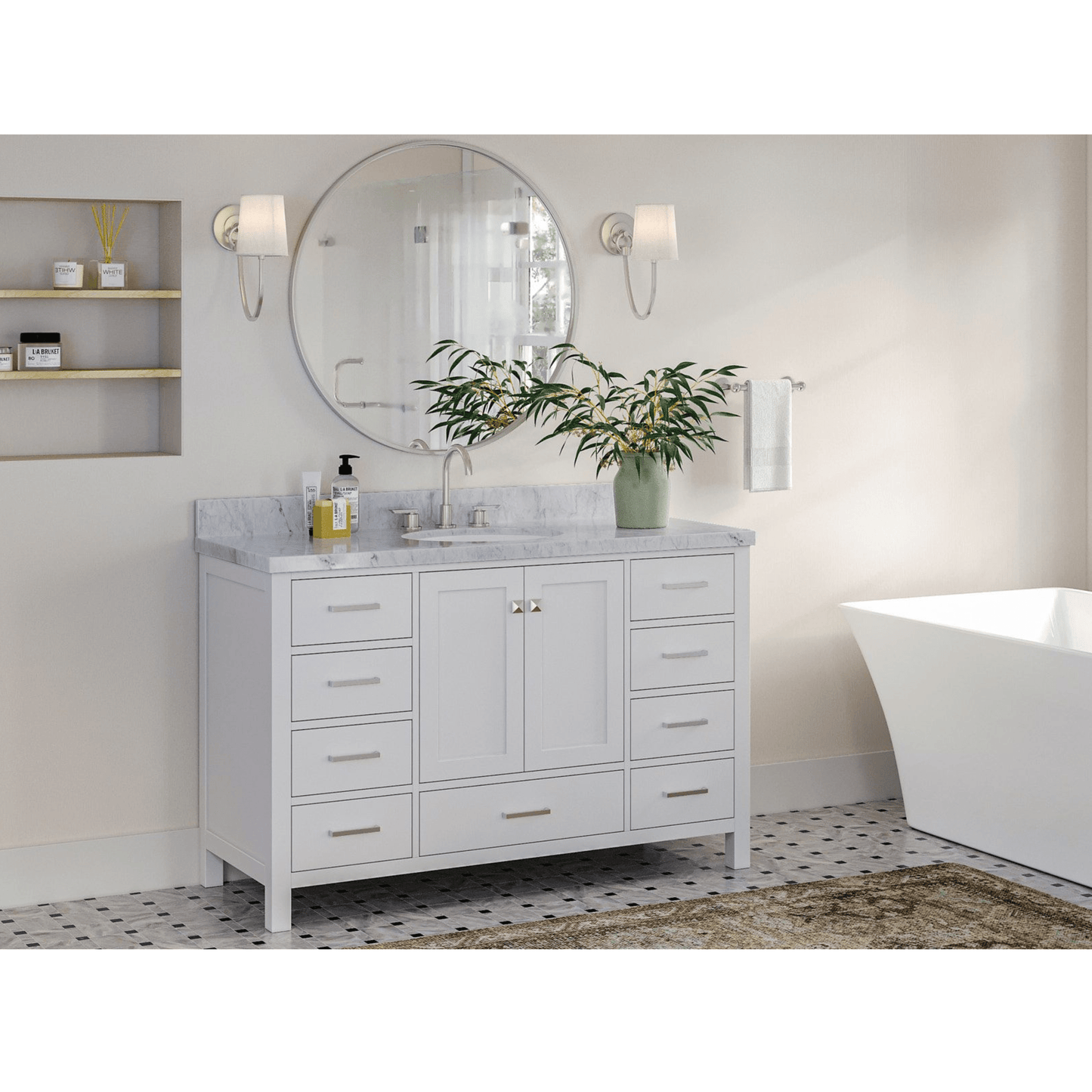 Ariel Cambridge  54" Modern White Single Sink Base Cabinet