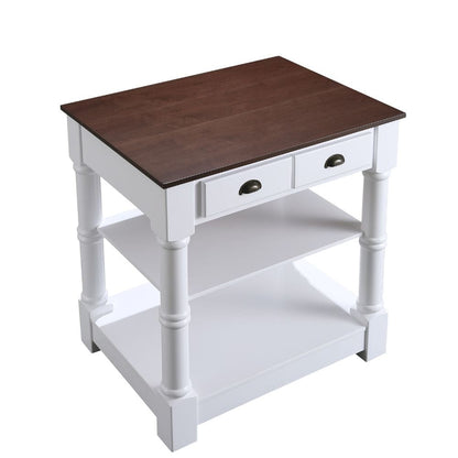 Monterey Traditional White 36" Kitchen Island With Dark Walnut Veneered Wood Countertop | KD-03-36-W-WD