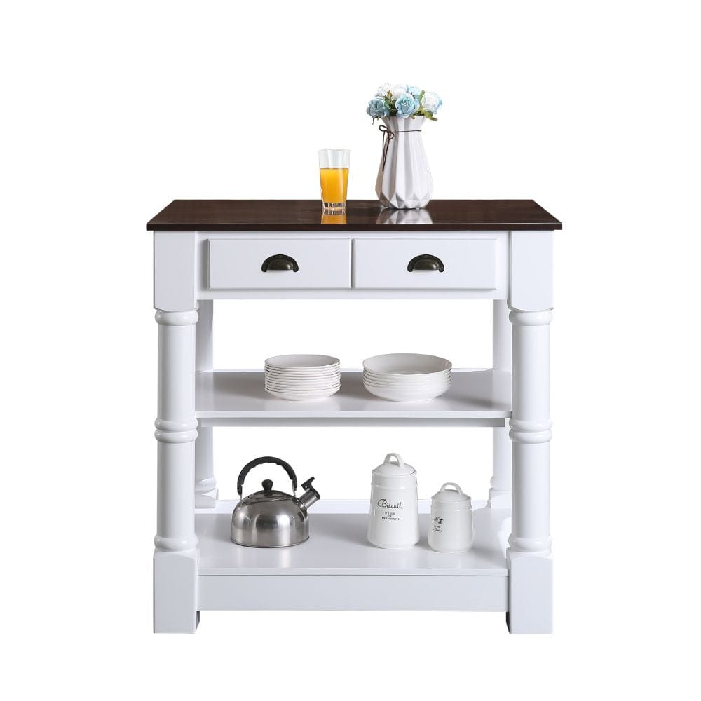 Monterey Traditional White 36" Kitchen Island With Dark Walnut Veneered Wood Countertop | KD-03-36-W-WD