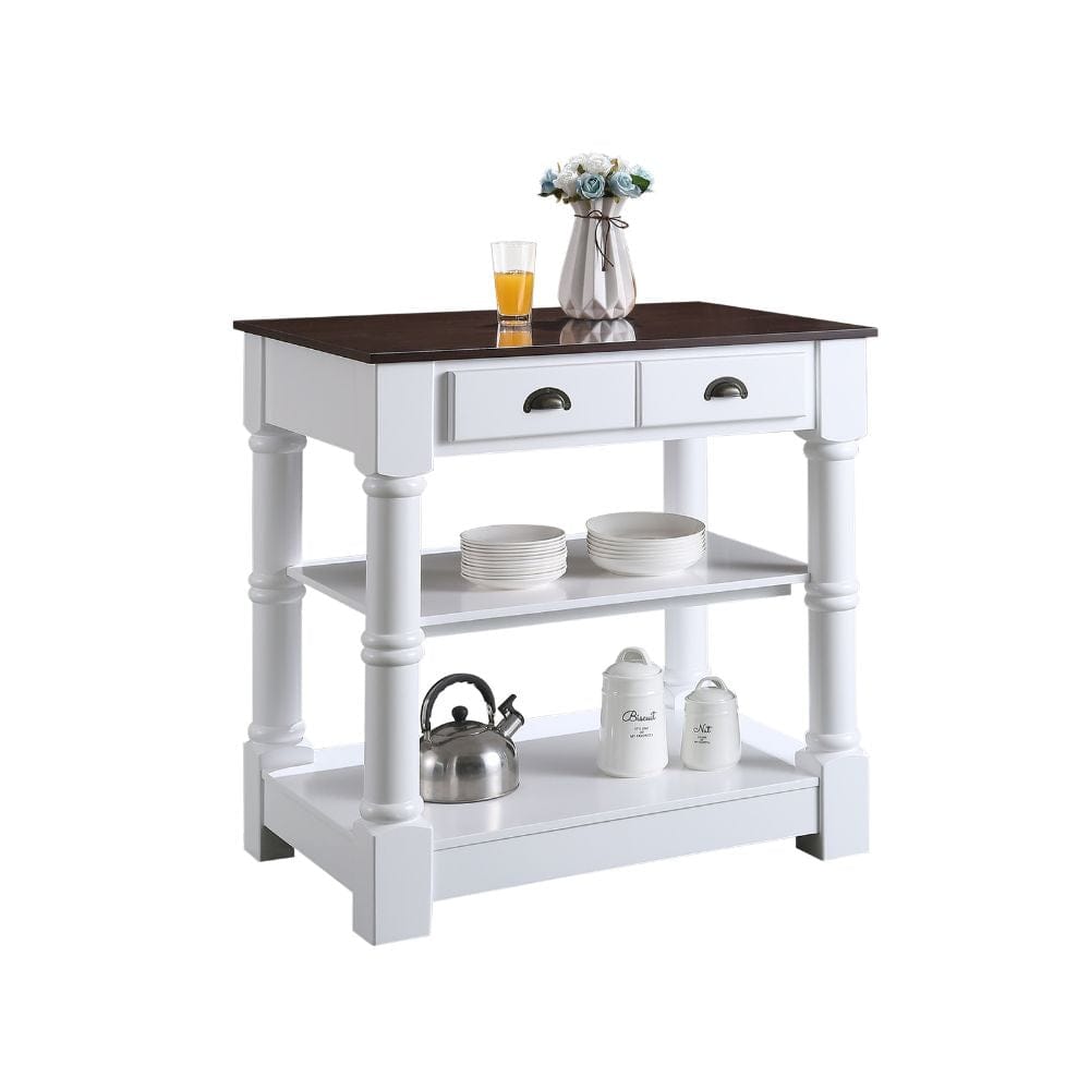 Monterey Traditional White 36" Kitchen Island With Dark Walnut Veneered Wood Countertop | KD-03-36-W-WD