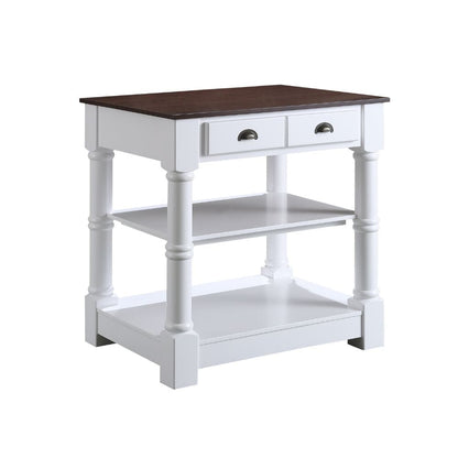 Monterey Traditional White 36" Kitchen Island With Dark Walnut Veneered Wood Countertop | KD-03-36-W-WD