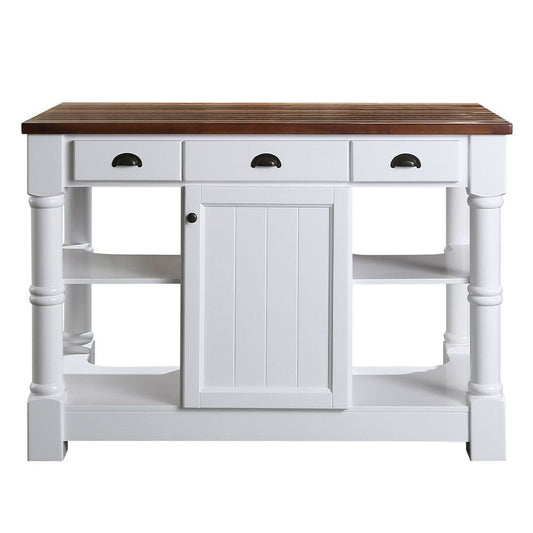 Monterey Traditional White 52" Kitchen Island With Espresso Wood Countertop | KD-03-52-W-WD