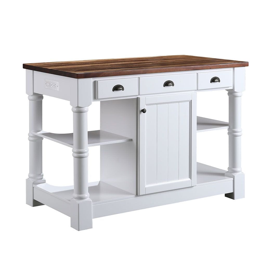 Monterey Traditional White 52" Kitchen Island With Espresso Wood Countertop | KD-03-52-W-WD