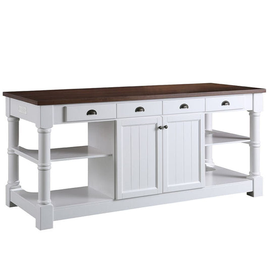 Monterey Traditional White 80" Kitchen Island With Dark Walnut Veneered Wood Countertop | KD-03-80-W-WD