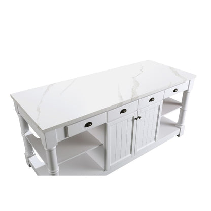 Monterey Traditional White 80" Kitchen Island With White Quartz Sintered Stone Countertop | KD-03-80-W-ST