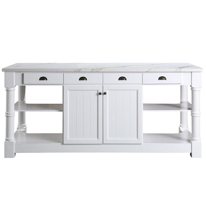 Monterey Traditional White 80" Kitchen Island With White Quartz Sintered Stone Countertop | KD-03-80-W-ST