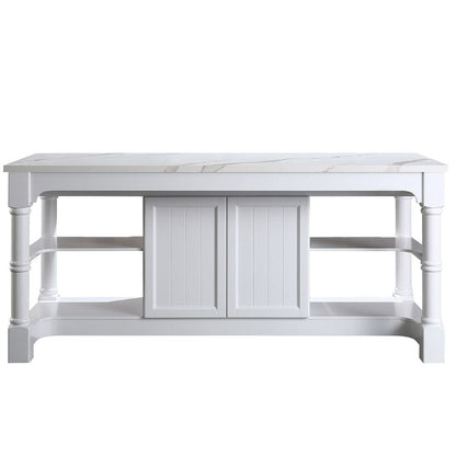 Monterey Traditional White 80" Kitchen Island With White Quartz Sintered Stone Countertop | KD-03-80-W-ST