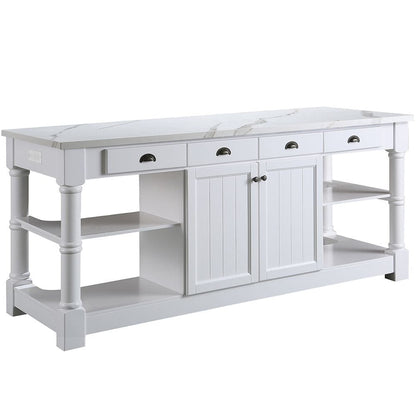 Monterey Traditional White 80" Kitchen Island With White Quartz Sintered Stone Countertop | KD-03-80-W-ST