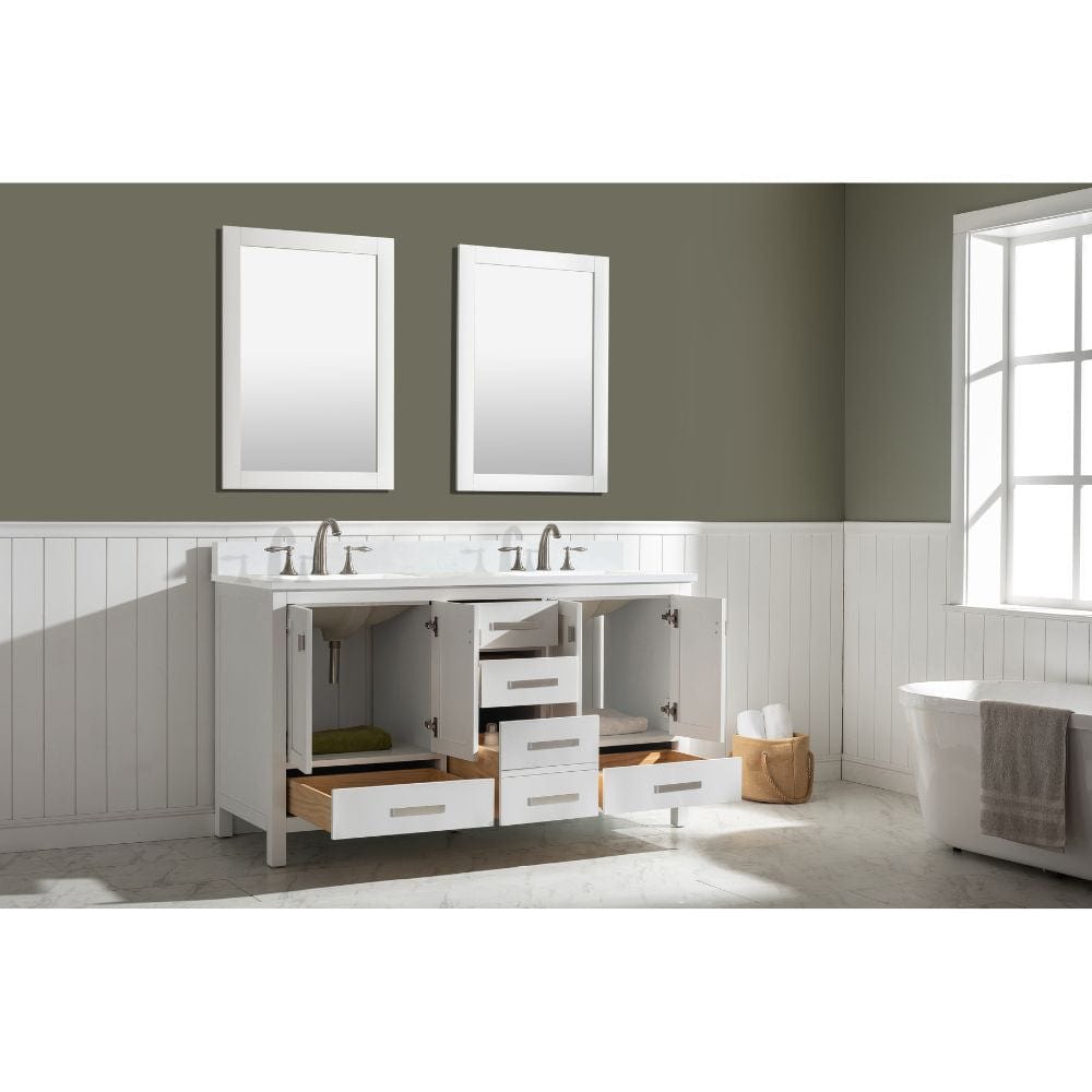 Design Element Valentino 60" White Double Rectangular Sink Vanity | V01-60-WT