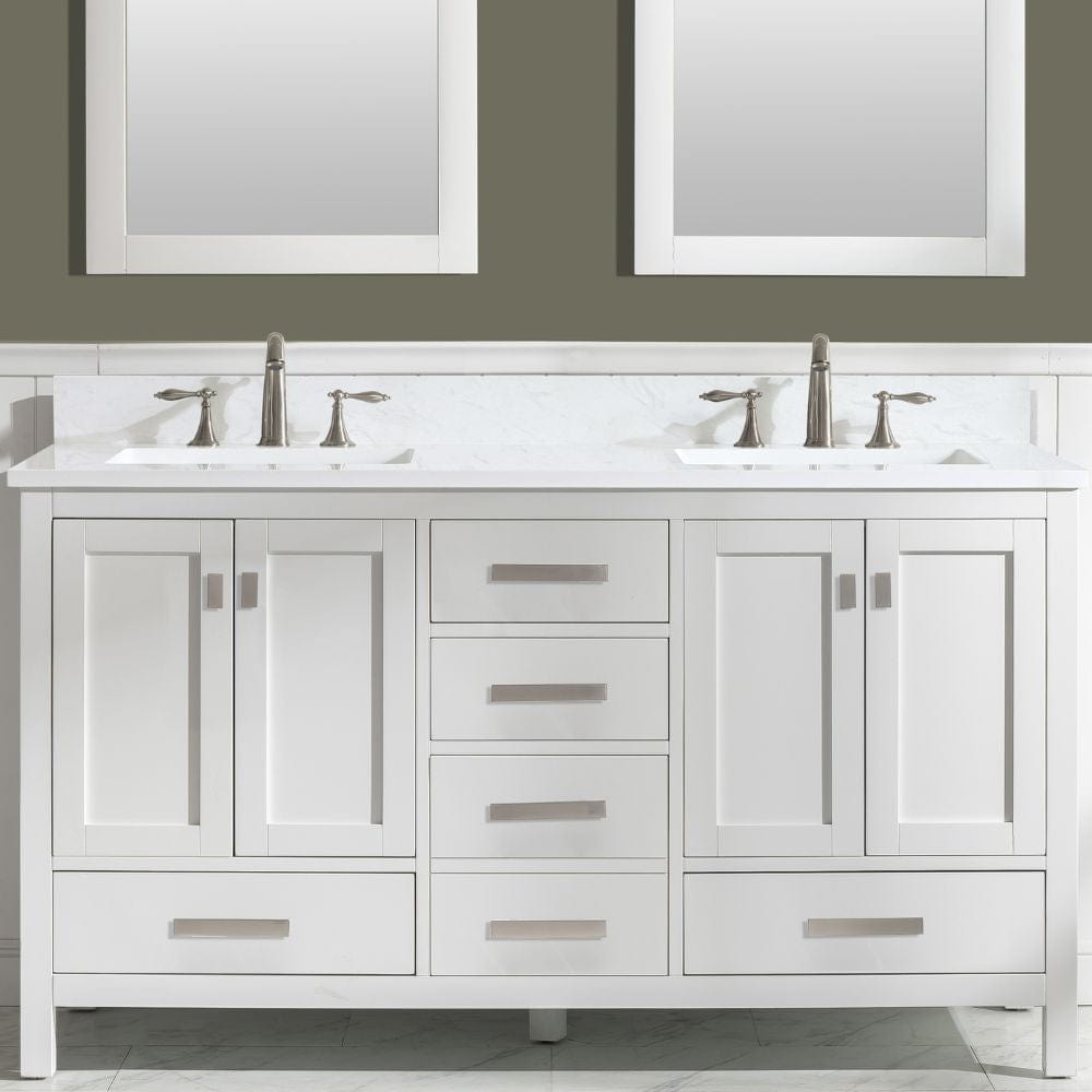 Design Element Valentino 60" White Double Rectangular Sink Vanity | V01-60-WT