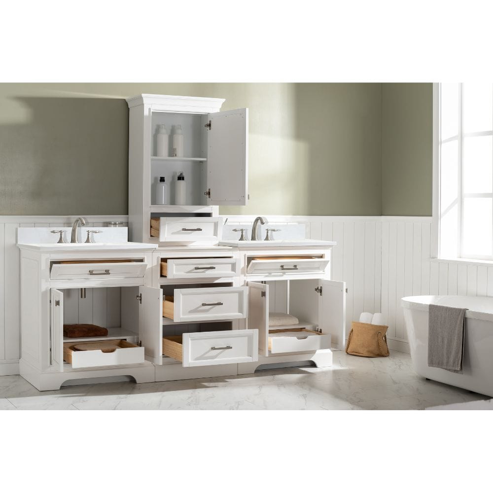 Milano Transitional White 84" Double Sink Bathroom Vanity Modular Set | ML-84MC-WT