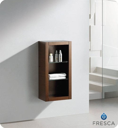 FST8130WG | Fresca Wenge Brown Bathroom Linen Side Cabinet w/ 2 Glass Shelves