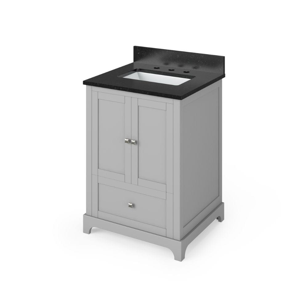 Jeffrey Alexander 24" Grey Addington Vanity, Black Granite Vanity Top, undermount rectangle bowl | VKITADD24GRBGR