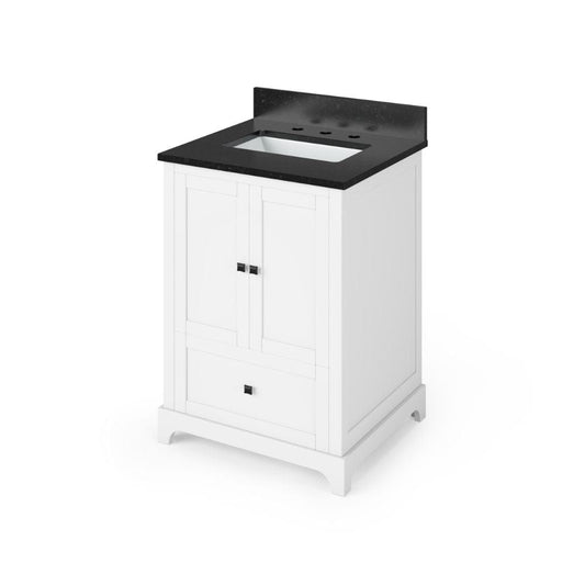 Jeffrey Alexander 24" White Addington Vanity, Black Granite Vanity Top, undermount rectangle bowl | VKITADD24WHBGR