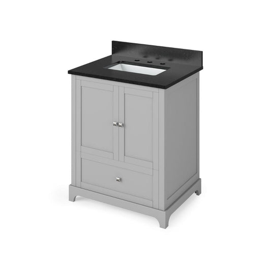 Jeffrey Alexander 30" Grey Addington Vanity, Black Granite Vanity Top, undermount rectangle bowl | VKITADD30GRBGR