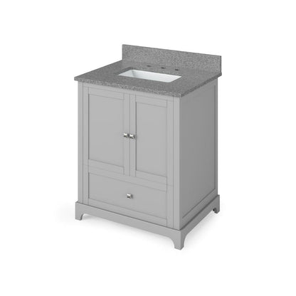 Jeffrey Alexander 30" Grey Addington Vanity, Steel Grey Cultured Marble Vanity Top, undermount rectangle bowl | VKITADD30GRSGR