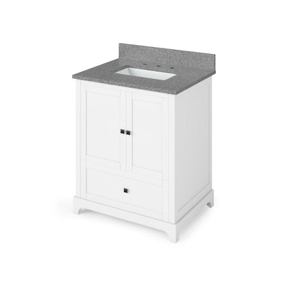 Jeffrey Alexander 30" White Addington Vanity, Steel Grey Cultured Marble Vanity Top, undermount rectangle bowl | VKITADD30WHSGR