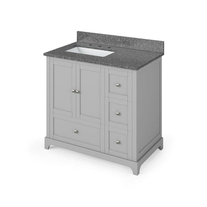 Jeffrey Alexander 36" Grey Addington Vanity, left offset, Boulder Vanity Cultured Marble Vanity Top, undermount rectangle bowl | VKITADD36GRBOR