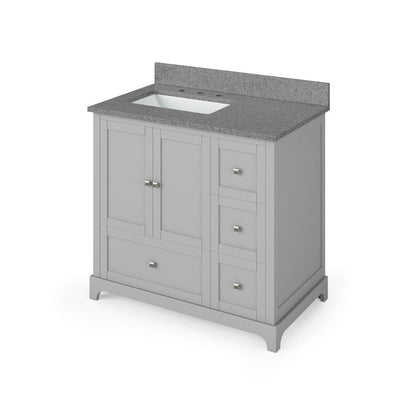 Jeffrey Alexander 36" Grey Addington Vanity, left offset, Steel Grey Cultured Marble Vanity Top, undermount rectangle bowl | VKITADD36GRSGR