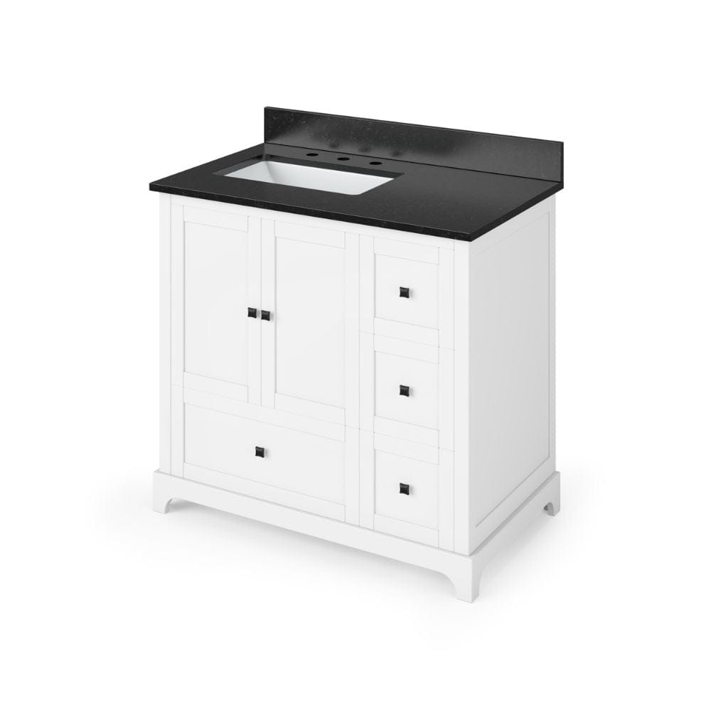 Addington Modern 36" White Left Offset Sink Vanity, Black Granite Top | VKITADD36WHBGR