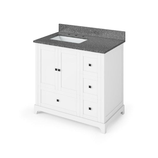 Jeffrey Alexander 36" White Addington Vanity, left offset, Boulder Vanity Cultured Marble Vanity Top, undermount rectangle bowl | VKITADD36WHBOR