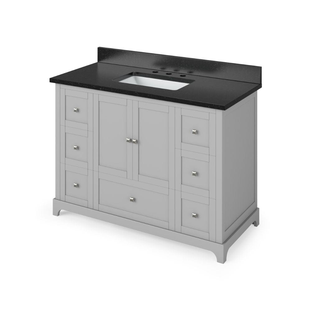 Jeffrey Alexander 48" Grey Addington Vanity, Black Granite Vanity Top, undermount rectangle bowl | VKITADD48GRBGR